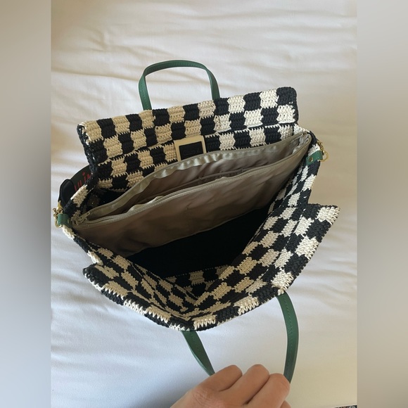 Clare V Summer Simple Tote Black/Cream Crochet Checker - Picture 12 of 14